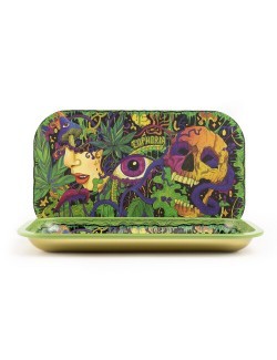 Bandeja de metal con tapa magnética calavera doble